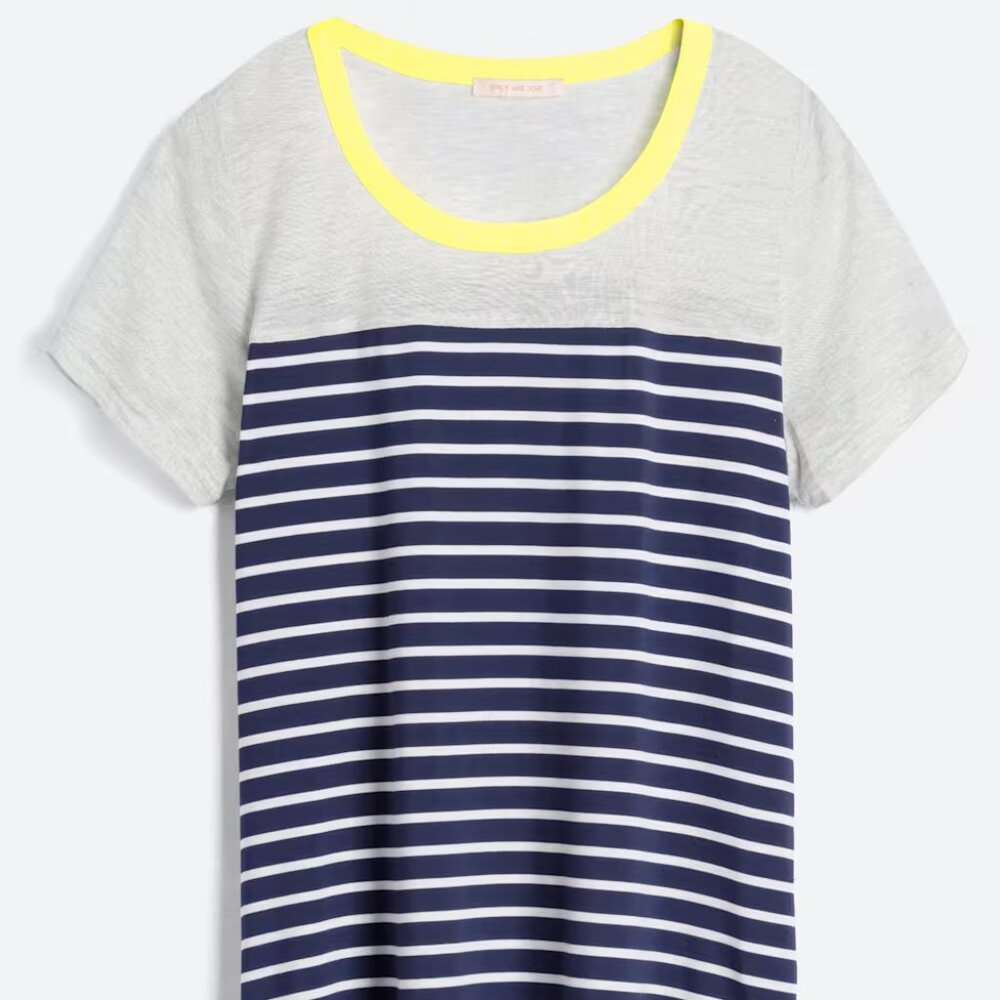 Skies Are Blue Gray and Black Striped Tee with Yellow Accent